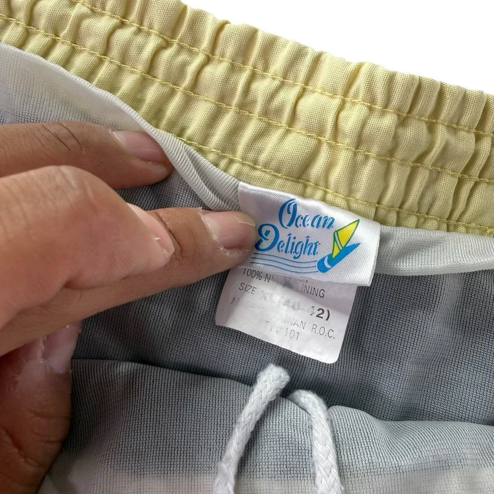 Vintage Ocean Delight Men's XL Blue Colorblock Swim Trunks Short Shorts